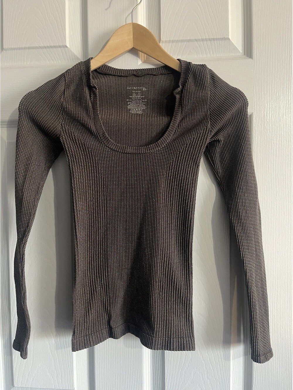 Free People Intimately Seamless Brown Scoop Long Sleeve Top L/XL Stretch Ribbed - Picture 1 of 8